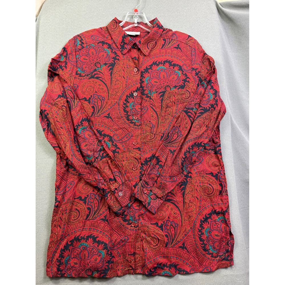 Alfred Dunner Vintage Red Paisley Button Down Shirt Blouse Made in USA Size‎ 12